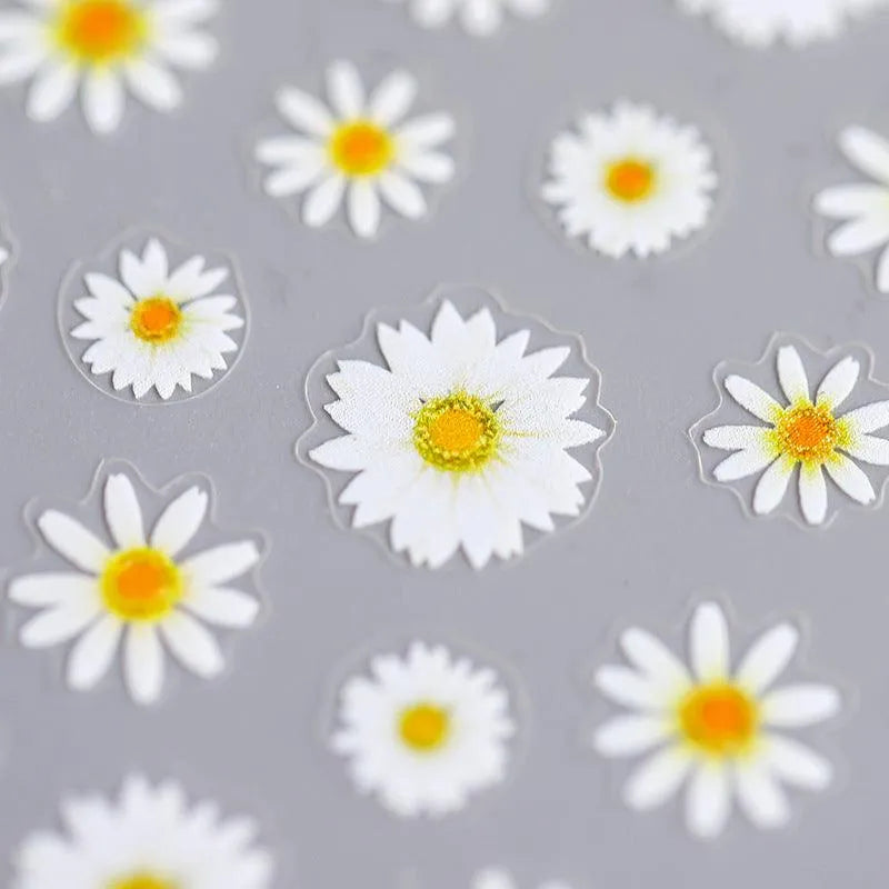 Daisy Flower Nail Art Stickers 3D Floral Adhesive Sticker Decals TS749