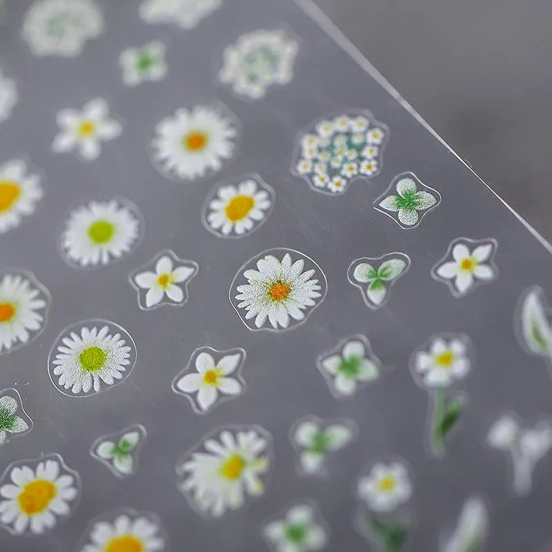 Daisy Flower Nail Art Stickers 3D Floral Adhesive Sticker Decals TS749