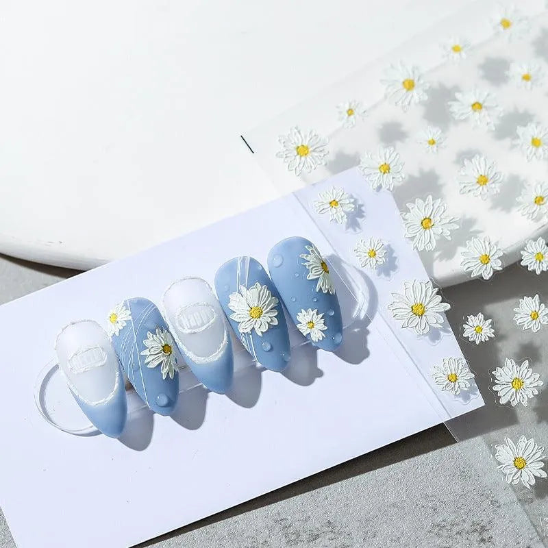 Daisy Flower Nail Art Stickers Adhesive Embossed Floral Sticker Decals 