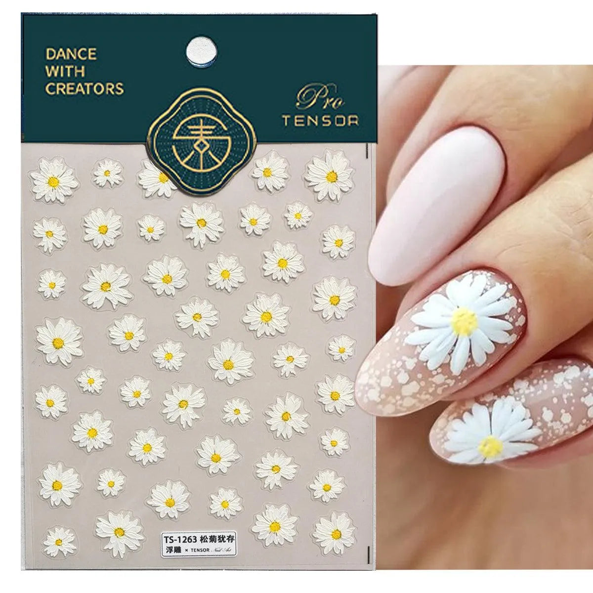 Daisy Flower Nail Art Stickers Adhesive Embossed Floral Sticker Decals 