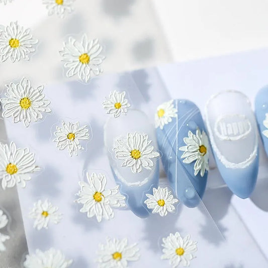 Daisy Flower Nail Art Stickers Adhesive Embossed Floral Sticker Decals 