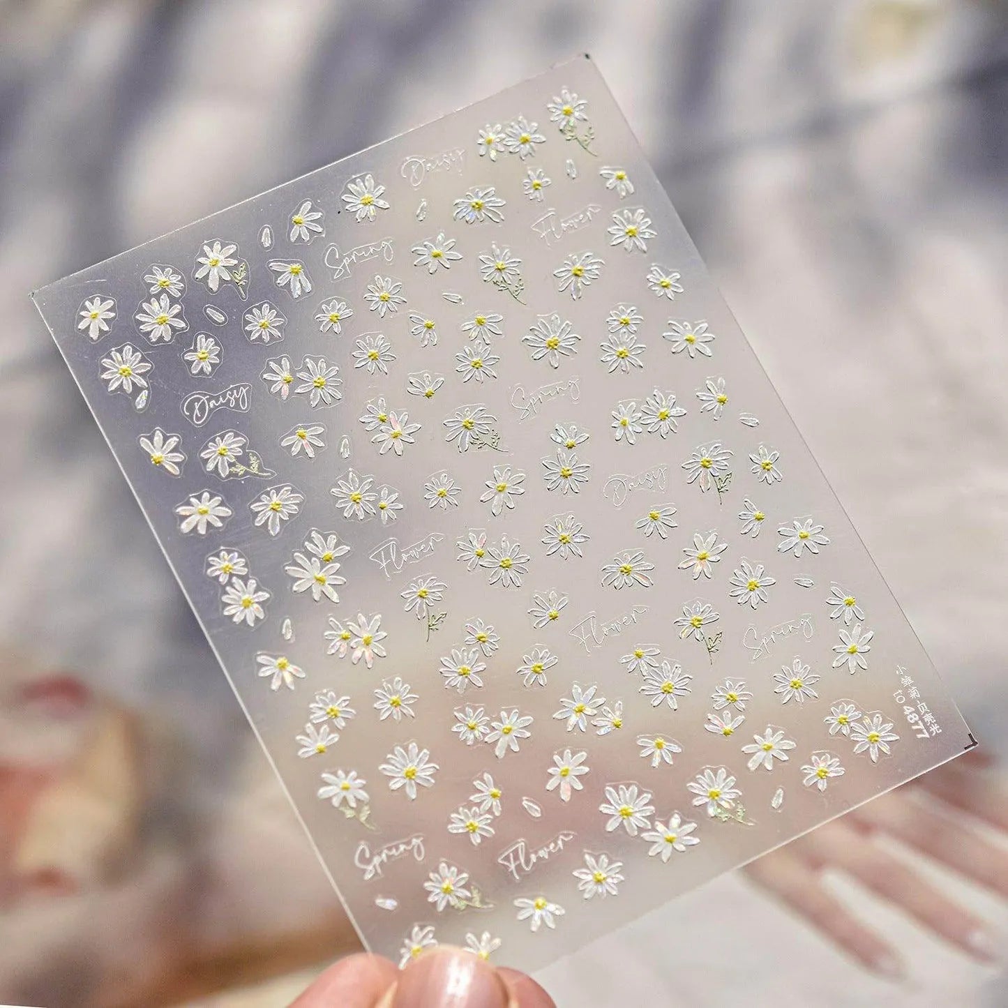 Daisy Flower Nail Art Stickers Adhesive Embossed Floral White Sticker Decals to4877