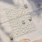 Daisy Flower Nail Art Stickers Adhesive Embossed Floral White Sticker Decals to4877