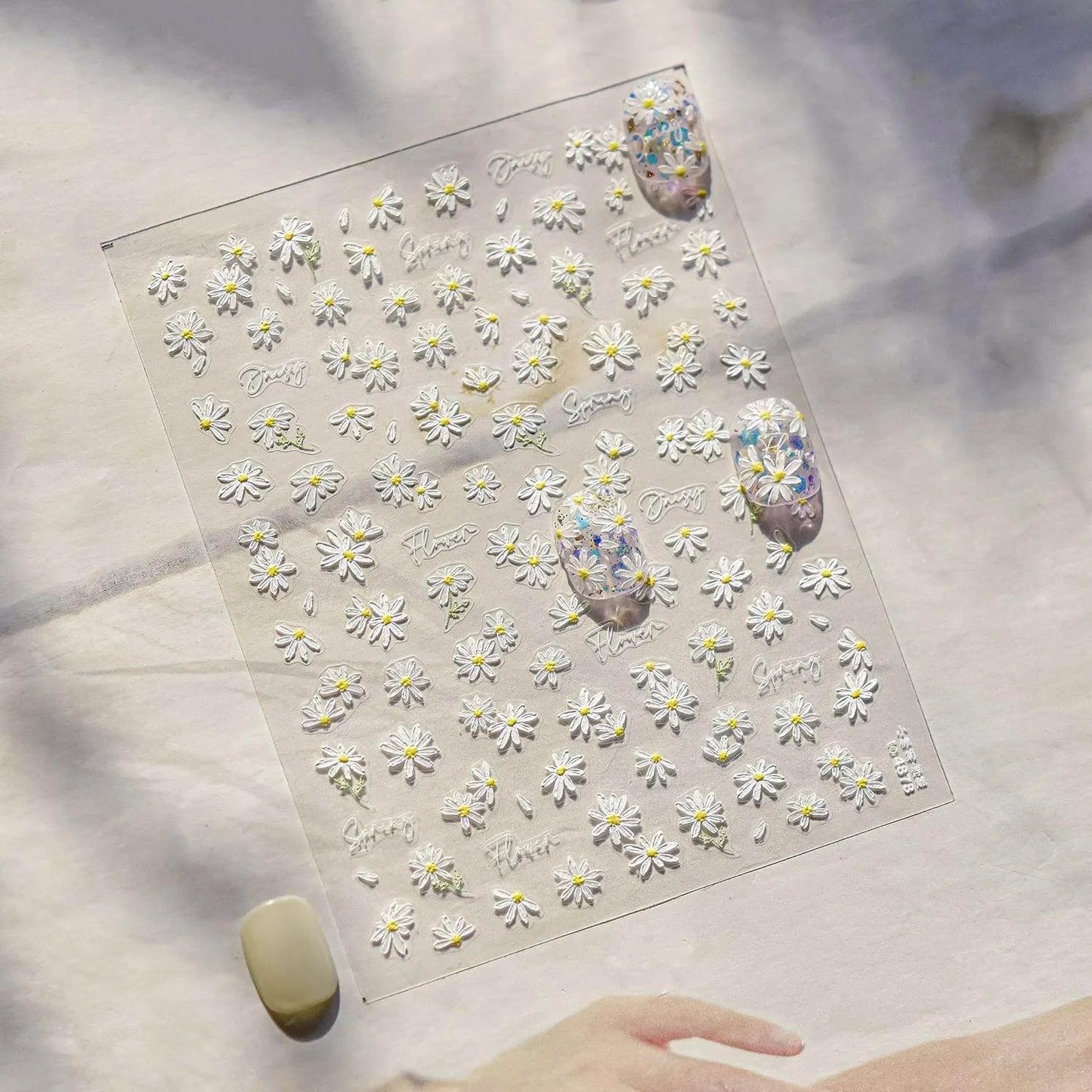 Daisy Flower Nail Art Stickers Adhesive Embossed Floral White Sticker Decals to4877
