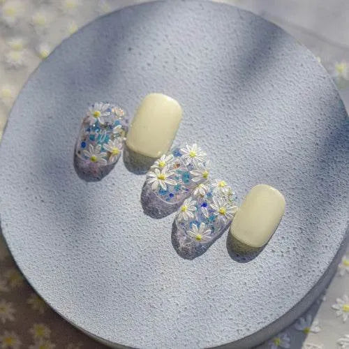 Daisy Flower Nail Art Stickers Adhesive Embossed Floral White Sticker Decals to4877