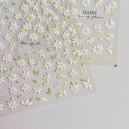 Daisy Flower Nail Art Stickers Adhesive Embossed Pure White Daisy Sticker Decals to3803