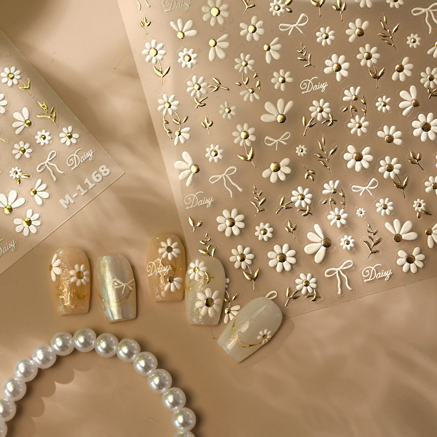 Daisy Flower Nail Art Stickers Adhesive White Daisy Jelly Sticker Decals