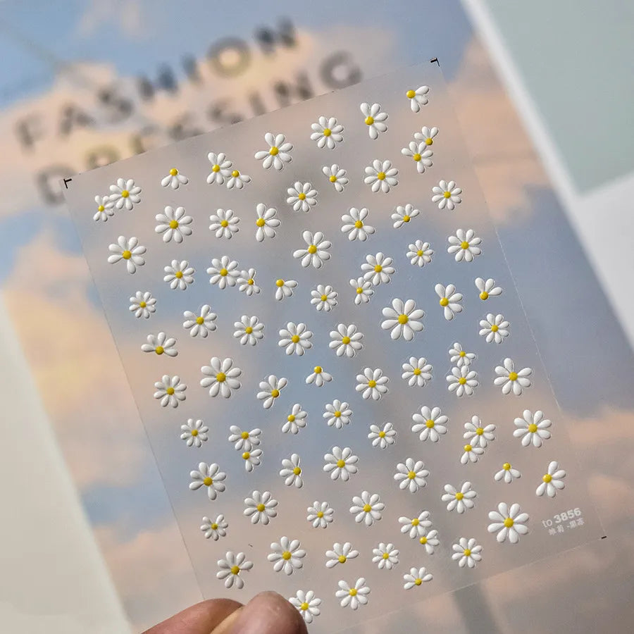 Daisy Flower Nail Art Stickers Adhesive White Daisy Jelly Sticker Decals to3856