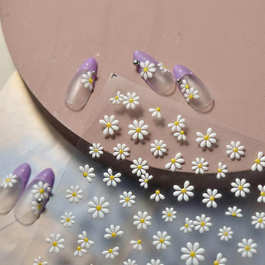 Daisy Flower Nail Art Stickers Adhesive White Daisy Jelly Sticker Decals to3856