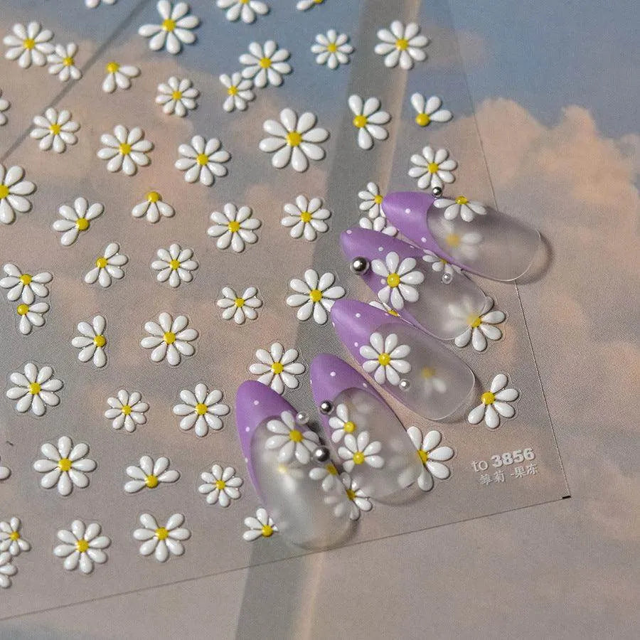 Daisy Flower Nail Art Stickers Adhesive White Daisy Jelly Sticker Decals to3856