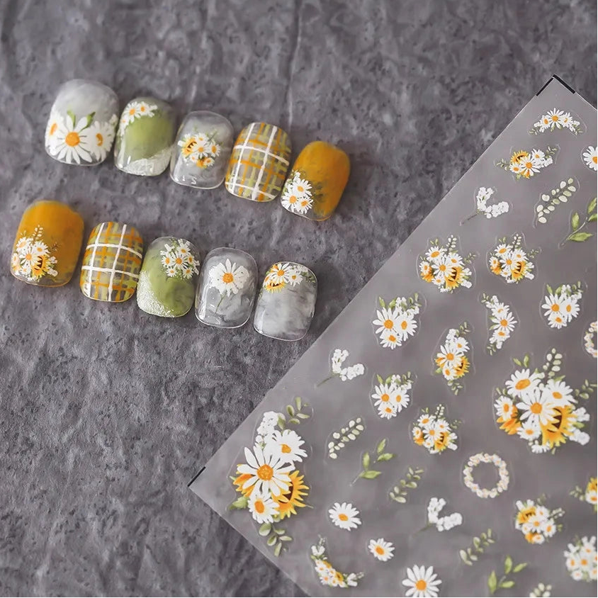 Daisy Nail Art Stickers Daisy Flower Adhesive Embossed Sticker Decals TS2431