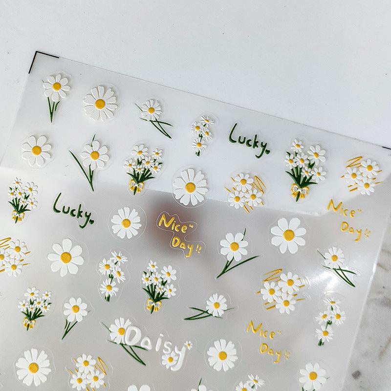 Daisy Nail Art Stickers Daisy Flower Adhesive Embossed Sticker Decals TS2431