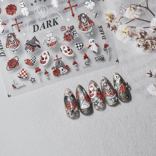 Dark Joker Nail Art Stickers Adhesive Embossed Ghost Style Sticker Decals to3328