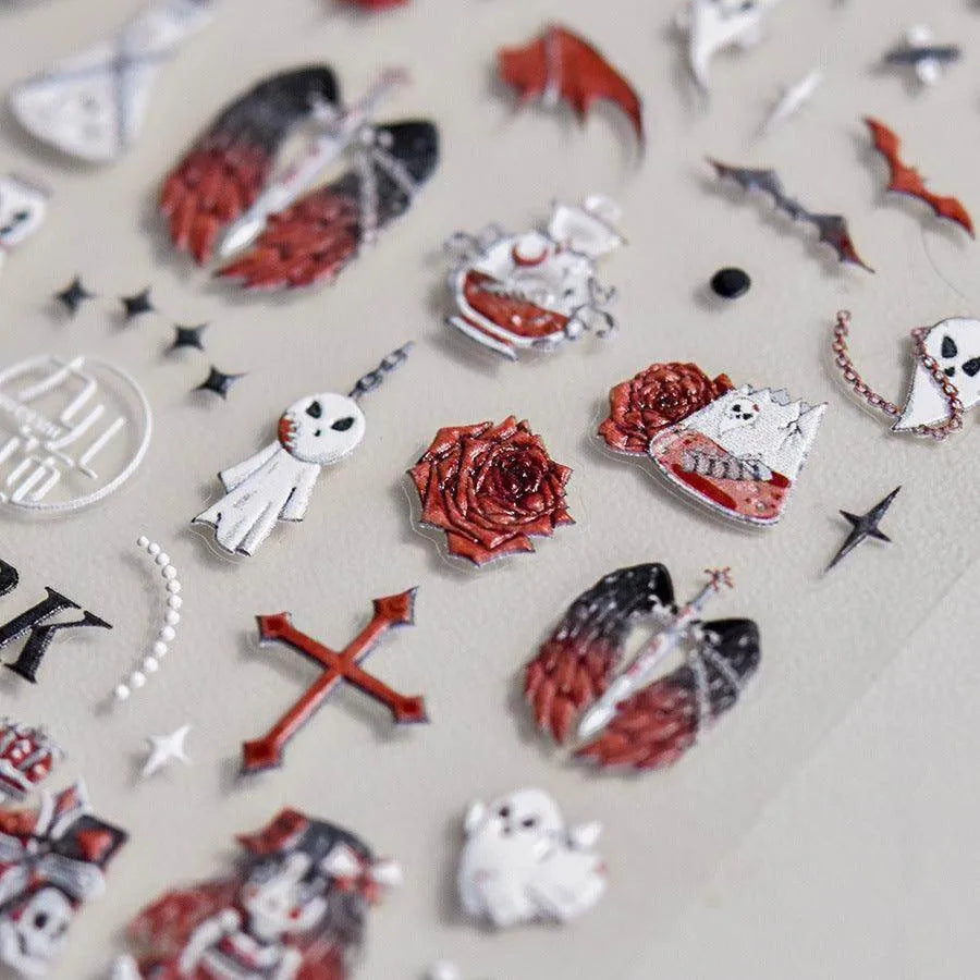 Dark Joker Nail Art Stickers Adhesive Embossed Ghost Style Sticker Decals to3328