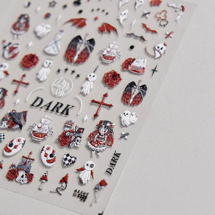 Dark Joker Nail Art Stickers Adhesive Embossed Ghost Style Sticker Decals to3328