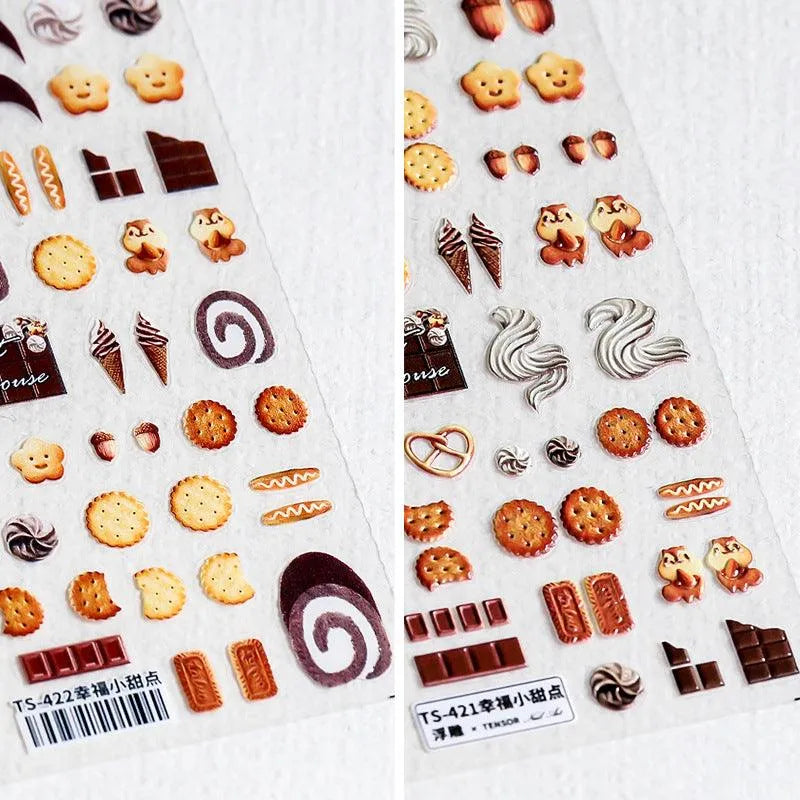 Desserts Cake Design Nail Art Stickers Cookies Adhesive Sticker Decals TS421