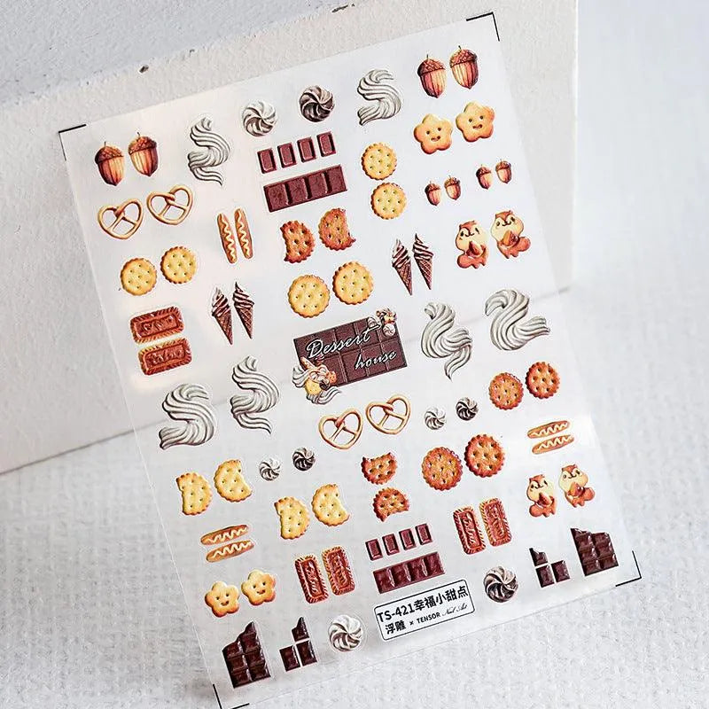 Desserts Cake Design Nail Art Stickers Cookies Adhesive Sticker Decals TS421