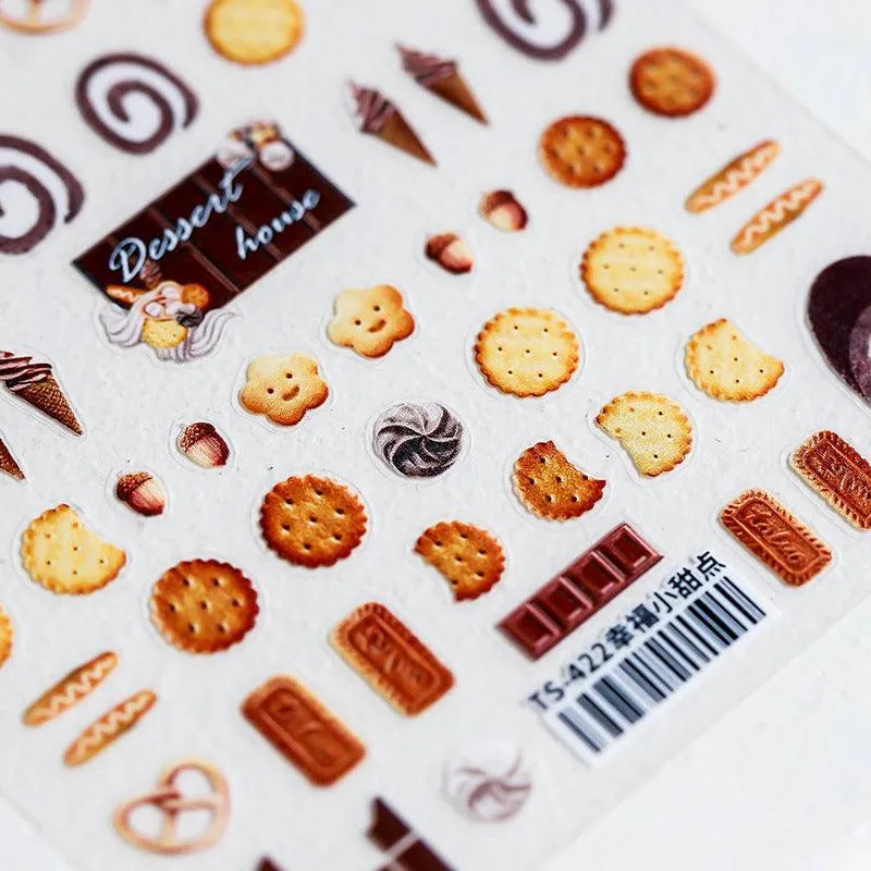 Desserts Cake Design Nail Art Stickers Cookies Adhesive Sticker Decals TS421