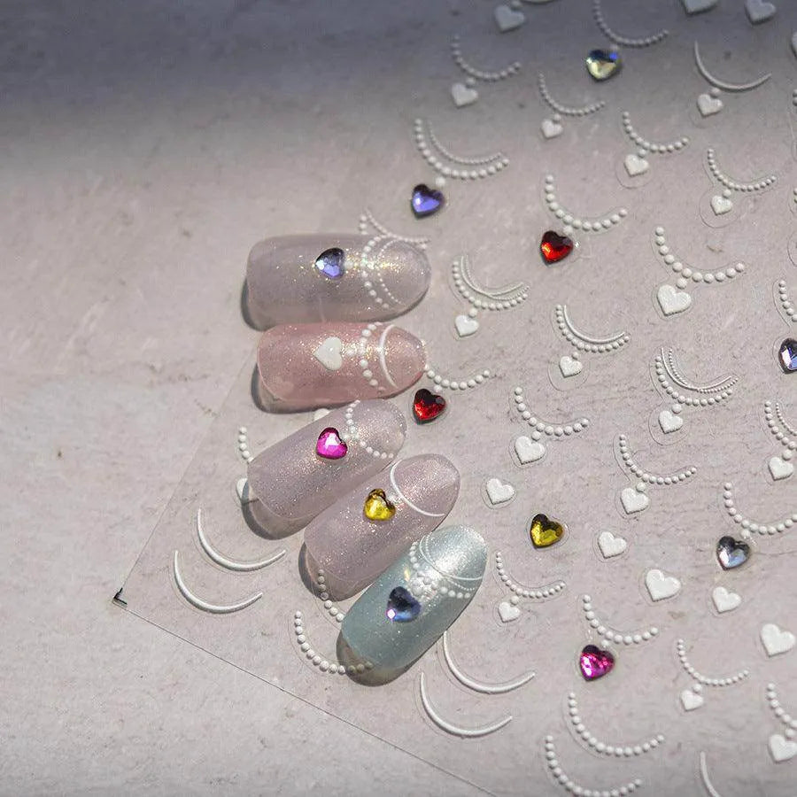 Diamond Necklace Nail Art Stickers Adhesive Embossed Love Sticker Decals to3908