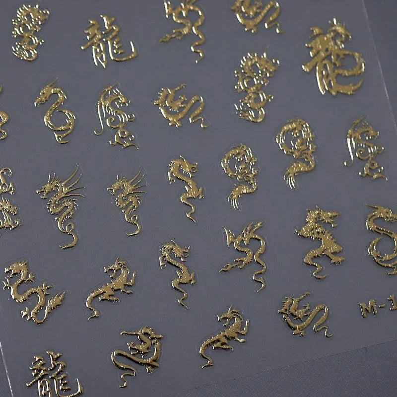 Dragon Design Nail Art Stickers Adhesive Metal Color Dragon Sticker Decals M149