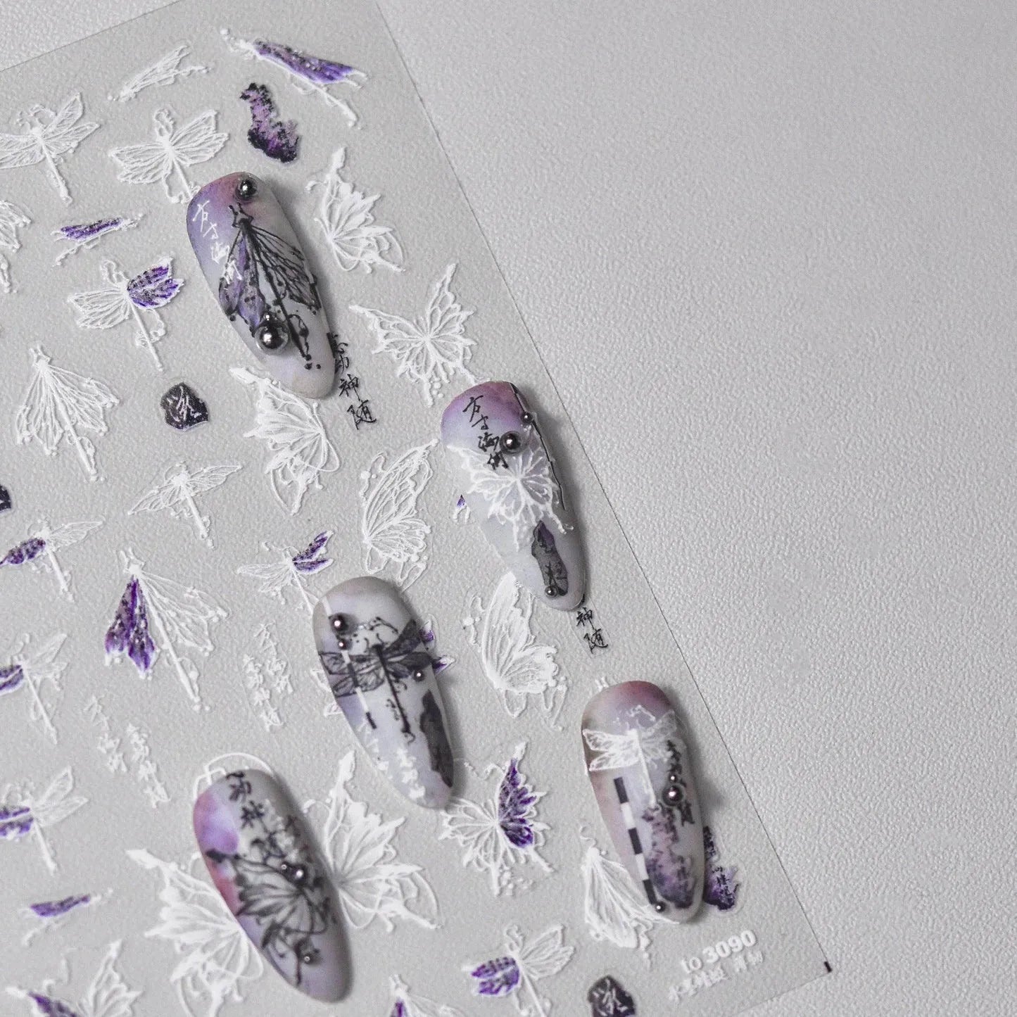 Dragonfly Cicada Nail Art Stickers Adhesive Embossed Butterfly Animals Sticker Decals 