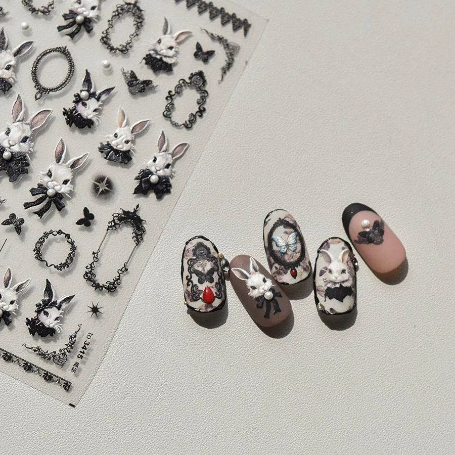 Duke Bunny Nail Art Stickers Adhesive Rabbit Embossed Sticker Decals
