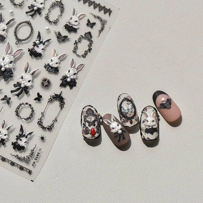 Duke Bunny Nail Art Stickers Adhesive Rabbit Embossed Sticker Decals