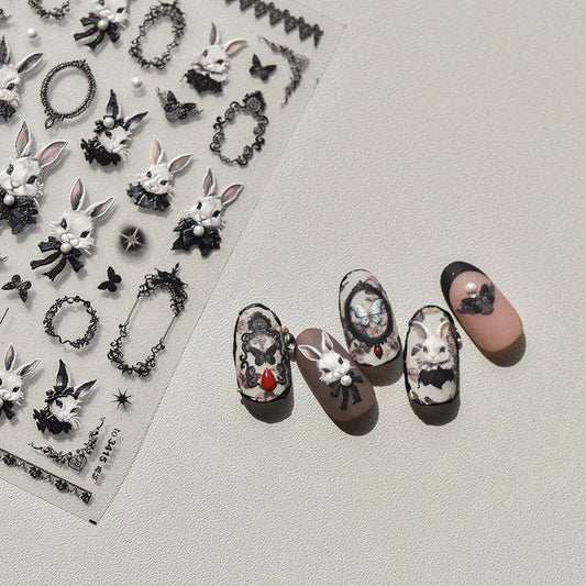 Duke Bunny Nail Art Stickers Adhesive Rabbit Embossed Sticker Decals