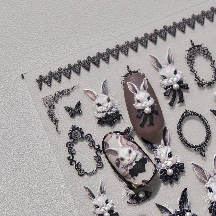 Duke Bunny Nail Art Stickers Adhesive Rabbit Embossed Sticker Decals