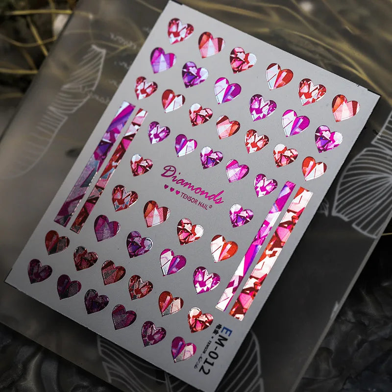 Metal Colors Love Heart Nail Art Stickers Decals EM001-023