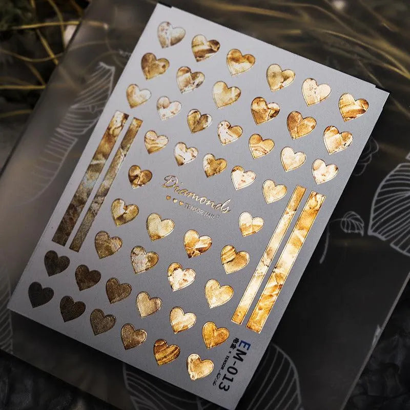 Nail Art Stickers Adhesive Slider Metal Colors Love Heart Sticker Decals EM013