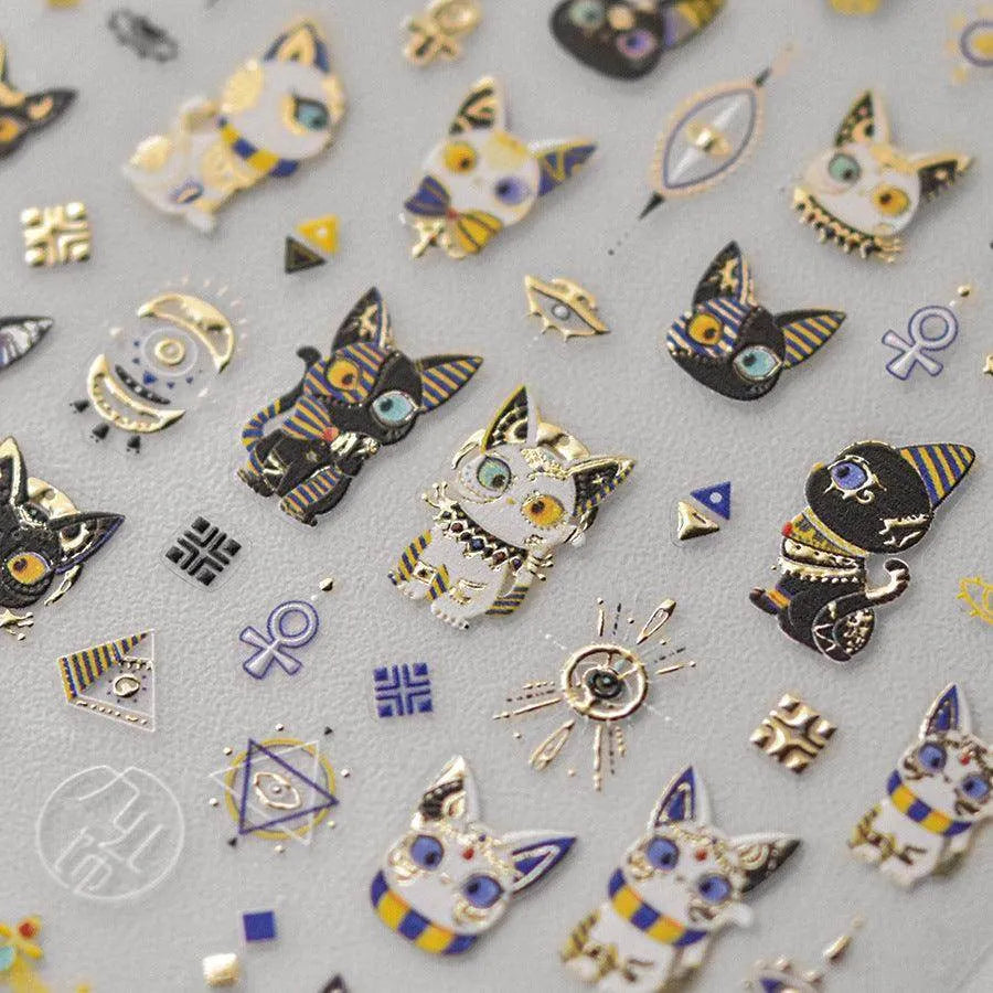 Egyptian Nail Art Stickers Adhesive Embossed Triangle Eyes Cat Sticker Decals 
