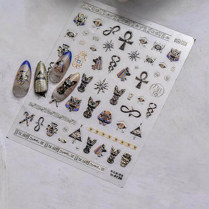 Egyptian Nail Art Stickers Adhesive Embossed Triangle Eyes Cat Sticker Decals 