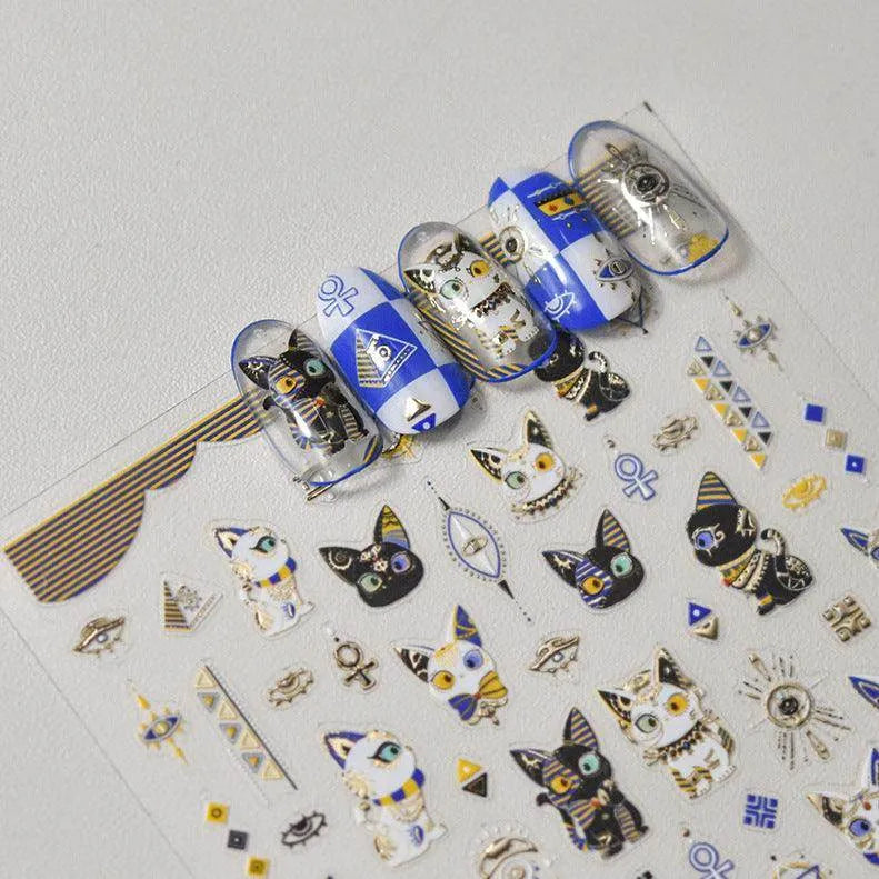 Egyptian Nail Art Stickers Adhesive Embossed Triangle Eyes Cat Sticker Decals 