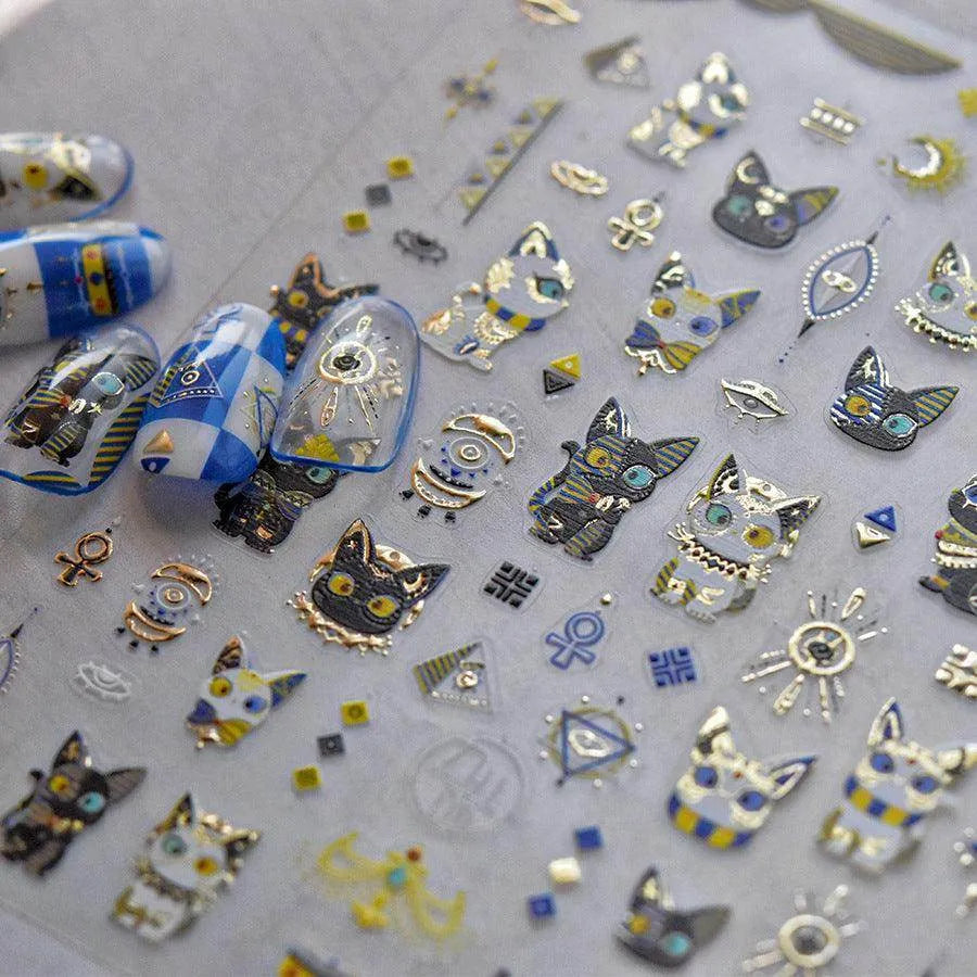 Egyptian Nail Art Stickers Adhesive Embossed Triangle Eyes Cat Sticker Decals 