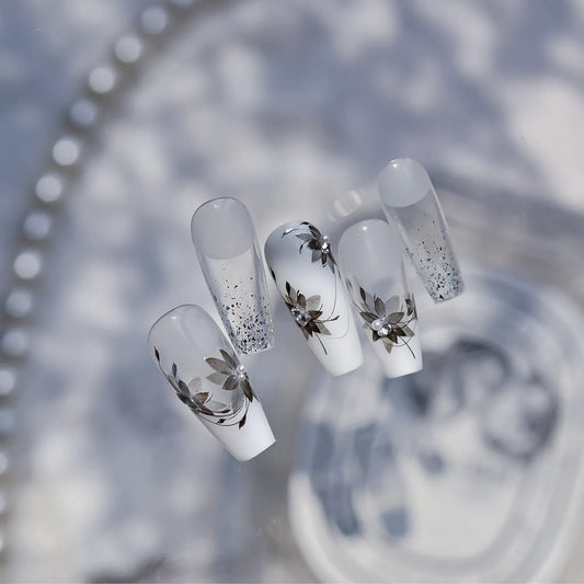 Elegant Sheer Floral Nail Stickers with Metallic Accents