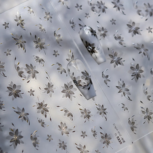 Elegant Sheer Floral Nail Stickers with Metallic Accents