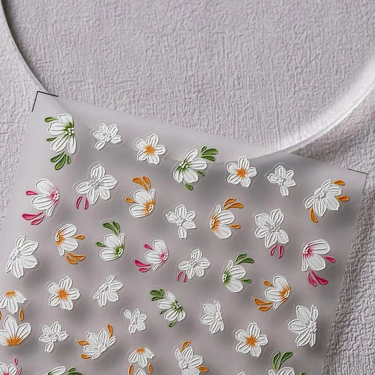 Elegant 5D Camellia Flower Nail Stickers White Floral Nail Art Sticker Decals For Spring Manicure TS2560