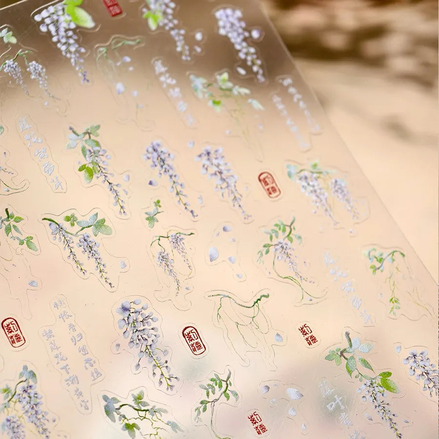 Elegant 5D Iris Flower Nail Stickers Artistic Purple Floral Sticker Decals