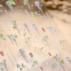 Elegant 5D Iris Flower Nail Stickers Artistic Purple Floral Sticker Decals