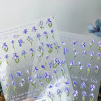 Elegant 5D Iris Flower Nail Stickers Artistic Purple Floral Sticker Decals TS2665