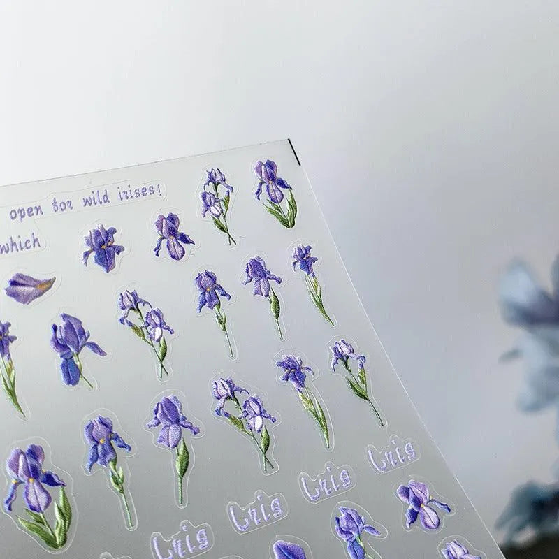 Elegant 5D Iris Flower Nail Stickers Artistic Purple Floral Sticker Decals TS2665