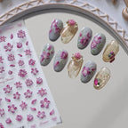 Elegant 5D Pink Cherry Blossom Nail Stickers | Romantic Spring Floral Nail Art Decals TS2875