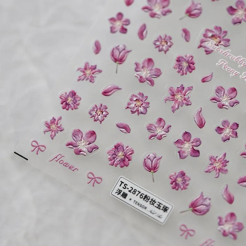 Elegant 5D Pink Cherry Blossom Nail Stickers | Romantic Spring Floral Nail Art Decals TS2875
