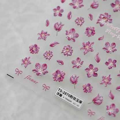 Elegant 5D Pink Cherry Blossom Nail Stickers | Romantic Spring Floral Nail Art Decals TS2875