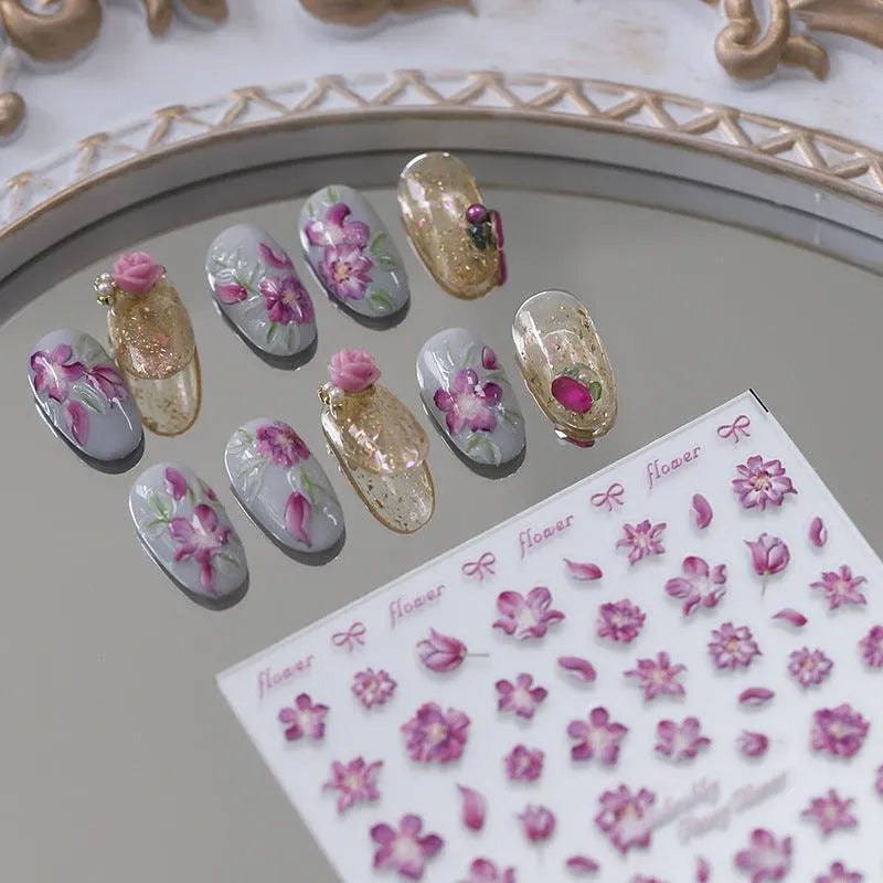 Elegant 5D Pink Cherry Blossom Nail Stickers | Romantic Spring Floral Nail Art Decals TS2875