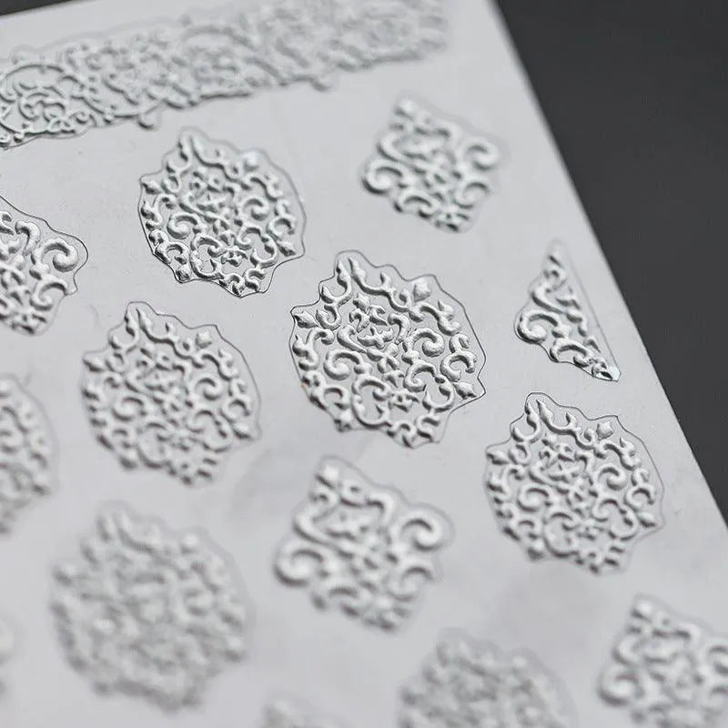 Elegant 5D White Damask Nail Stickers | Baroque Art for Bridal & Wedding Nails TS267