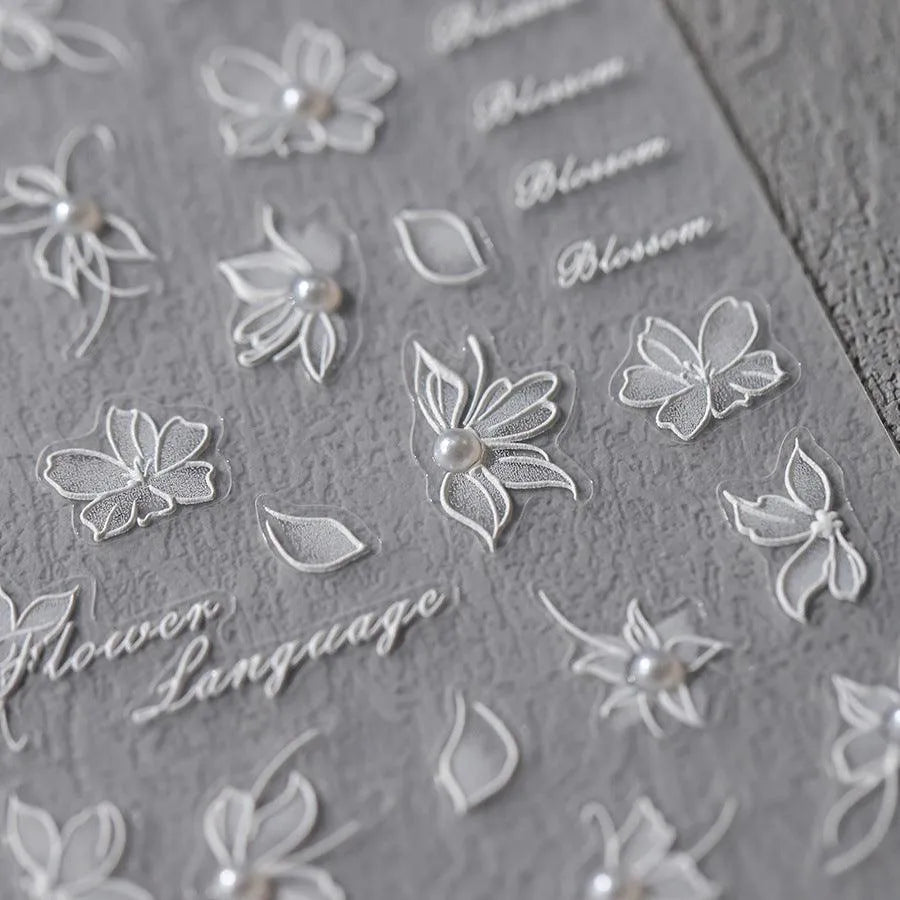 Elegant 5D White Floral Pearl Nail Stickers | Perfect for Bridal & Wedding Art TL105