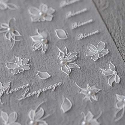 Elegant 5D White Floral Pearl Nail Stickers | Perfect for Bridal & Wedding Art TL105