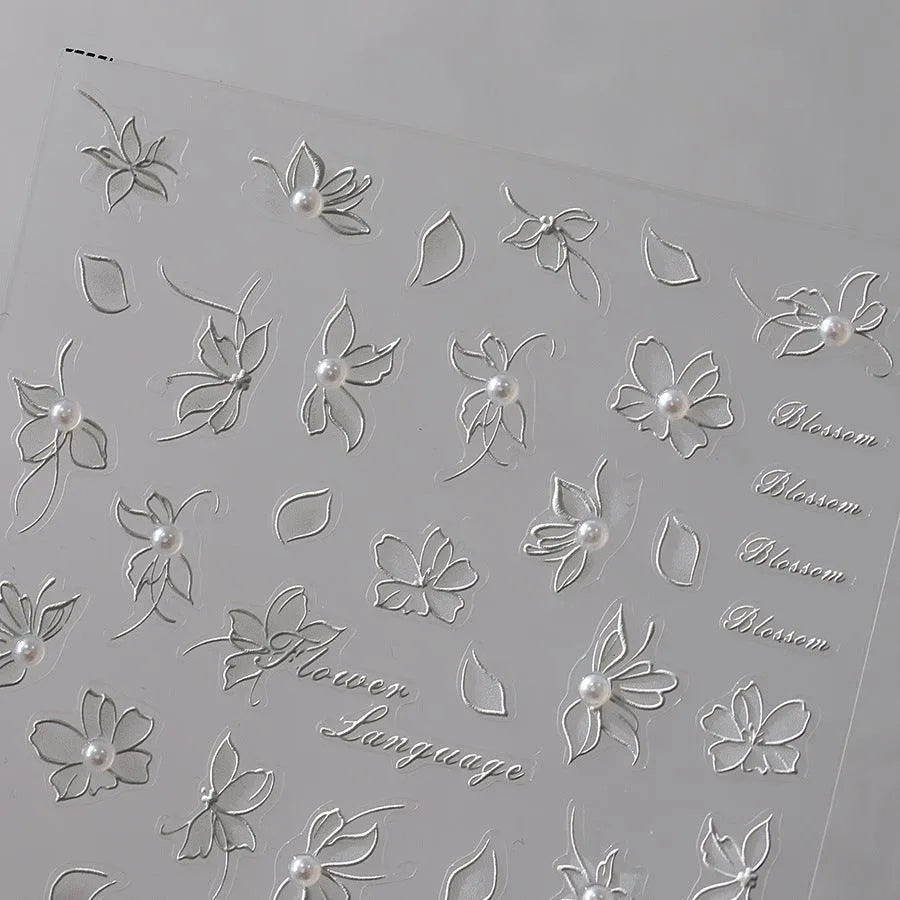 Elegant 5D White Floral Pearl Nail Stickers | Perfect for Bridal & Wedding Art TL105
